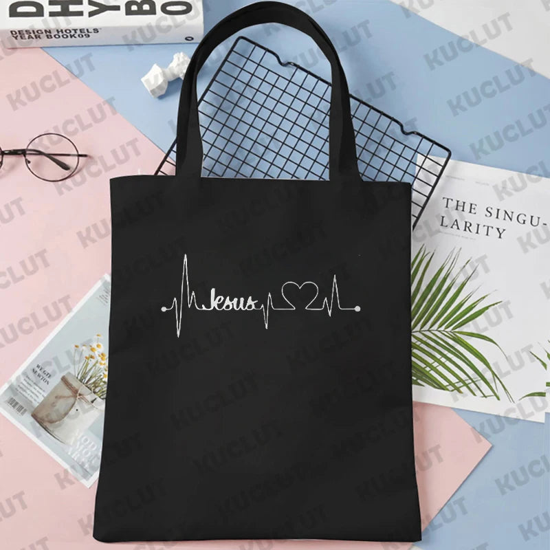 Faith Print Shopping Bag Tote Handbag Shopper Recycle Bag Reusable Tote Jesus Fashion Casual Handbag Purse Travel Beach Totes