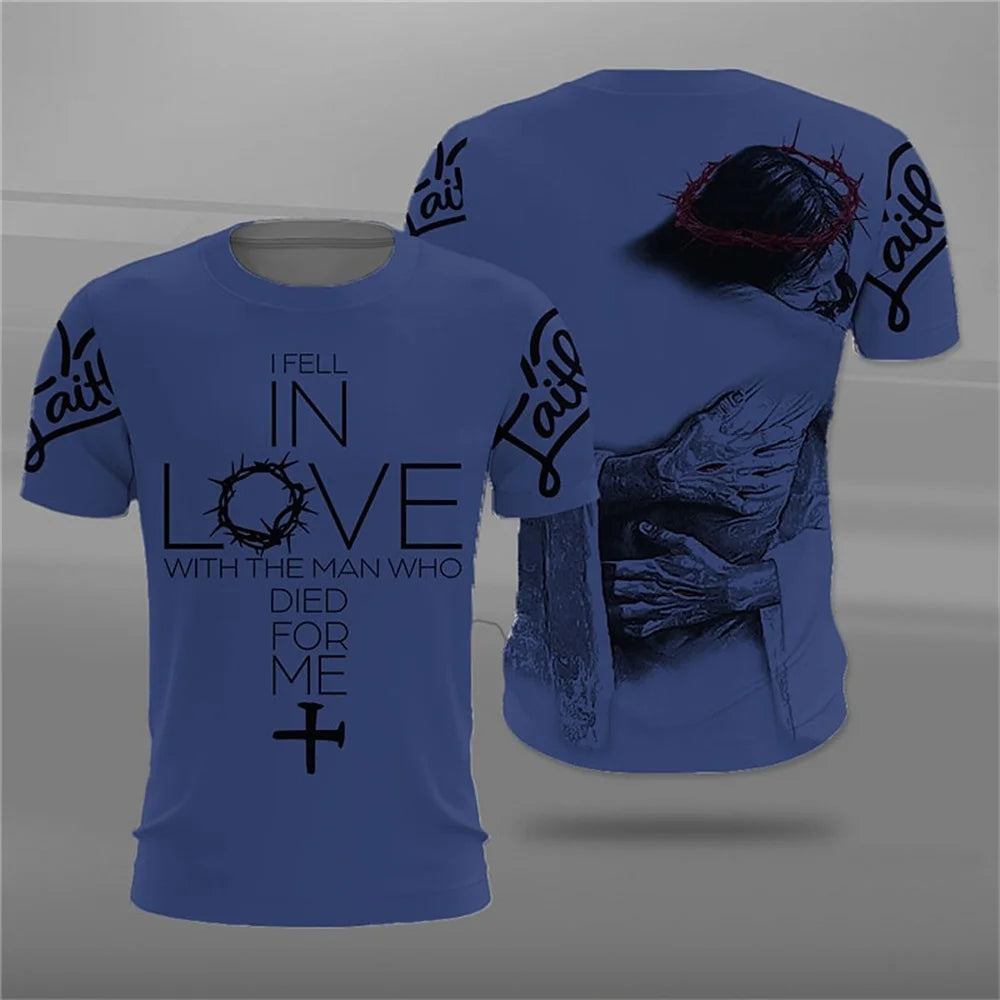 Men's Vintage Tshirt 3d Christian Jesus Printed T-shirt Harajuku Streetwear Men Clothing Oversized Blouse Tee Prayer Tops