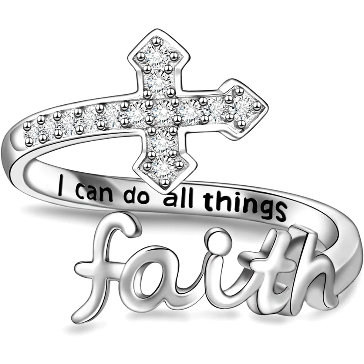 1Pc Exquisite Faith Cross Open Ring Fashion Christian Jewelry Daily Accessories Women's Prayer Blessing Perfect Gift