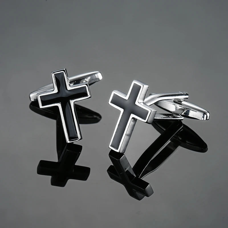 Luxury shirt christians cufflinks for mens gift Brand cuff buttons Iron Cross cuff links Black High Quality abotoaduras Jewelry