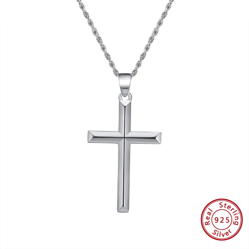 925 Sterling Silver Simple Cross Pendant for Women Men Pure Silver Fashion Christian Religious Jewelry Chain Gift SNMN01