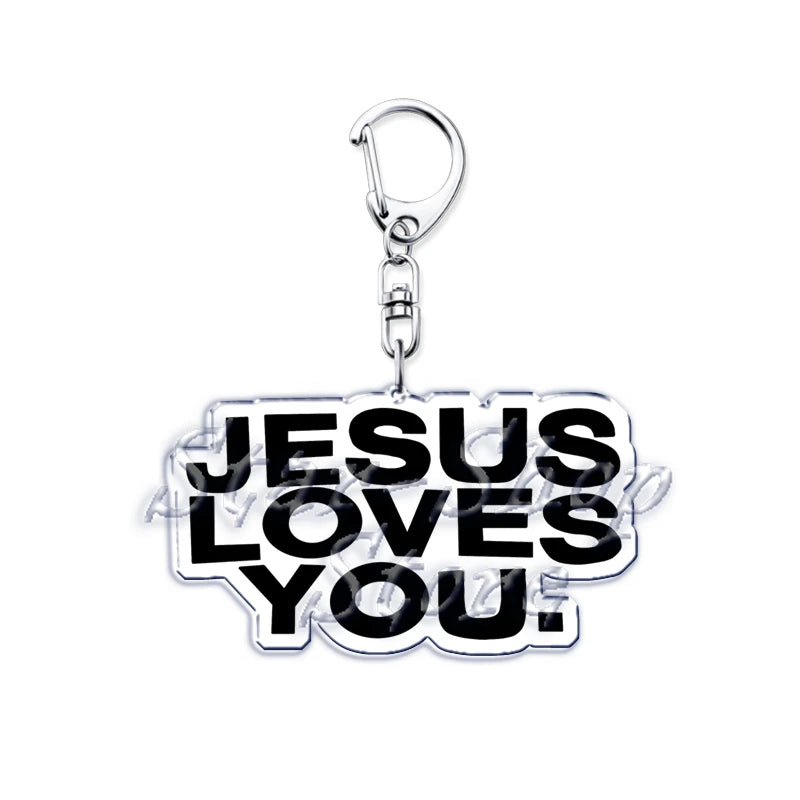 Jesus Loves You Letter Keychains Christian God Bible Quote Keyring for Accessories Bag Pendant Key Chain Jewelry Fans Lover Gift