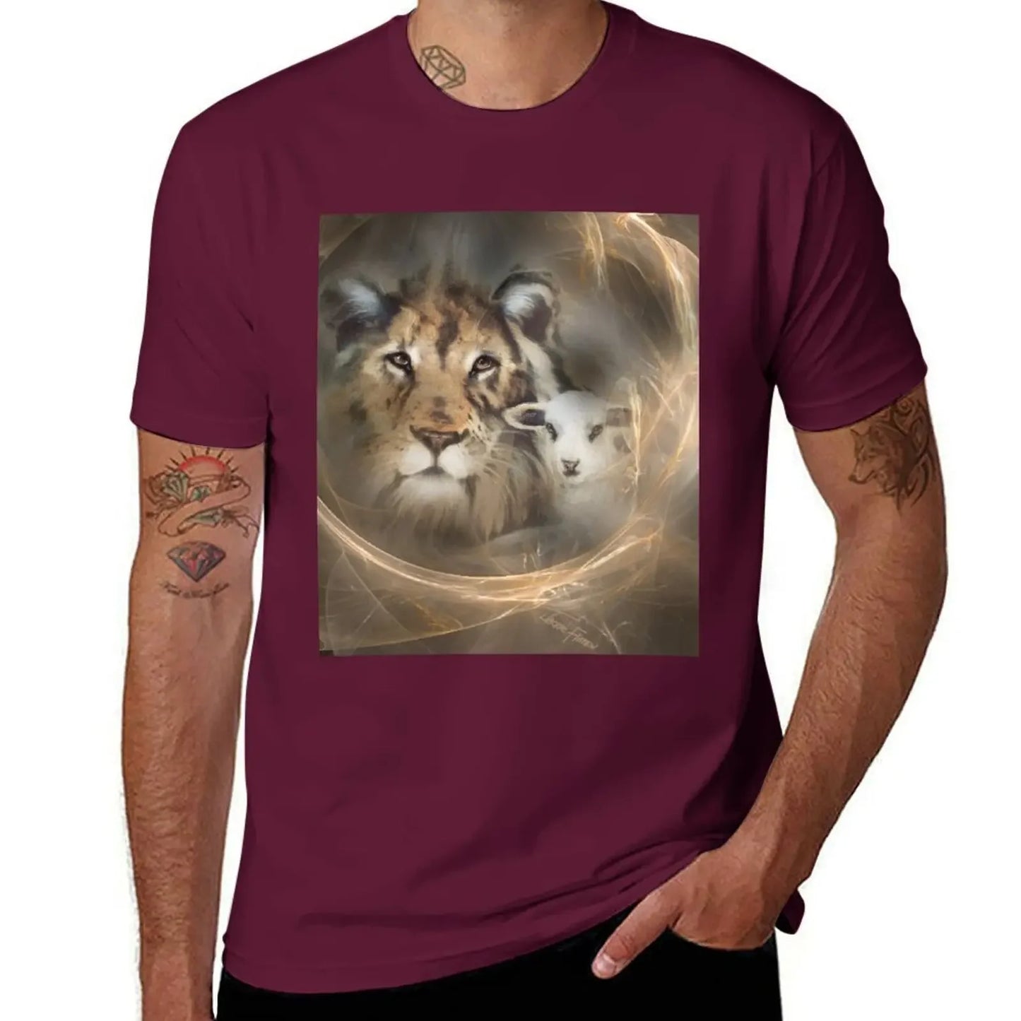 Lion Lamb Christ Jesus Christian Spirituality Gifts Popular Best Selling Beautiful Men's T Shirts