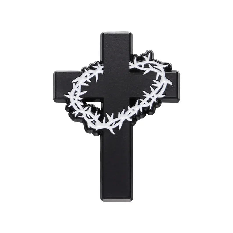 Christian Cross Enamel Pins Jesus Crown Of Thorns Brooches Backpack Clothes Shirt Lapel Badges Punk Gothic Bags Pin Accessories