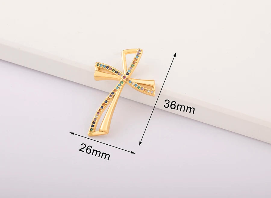 New Retro Christian Jesus Cross Pendant DIY Necklace For Women Copper Shiny Zircon Charms Jewelry Making Supplies Accessories