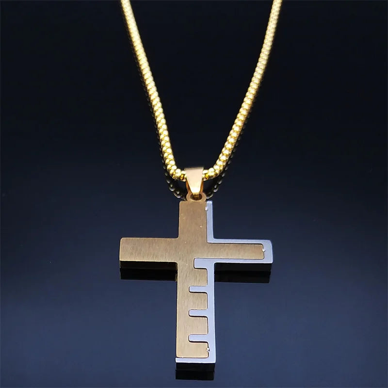 Cross Christian Church Prayer Necklace Men Stainless Steel Gold Color Bible Amulet Necklaces Jewelry