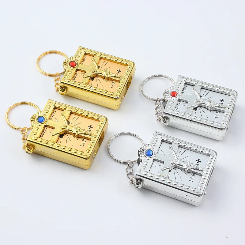Mini English Bible Keychain, Christian Jesus Cross Keychain, Couple's Bag, Charm Prayer, God Bless, Keyframe Accessories