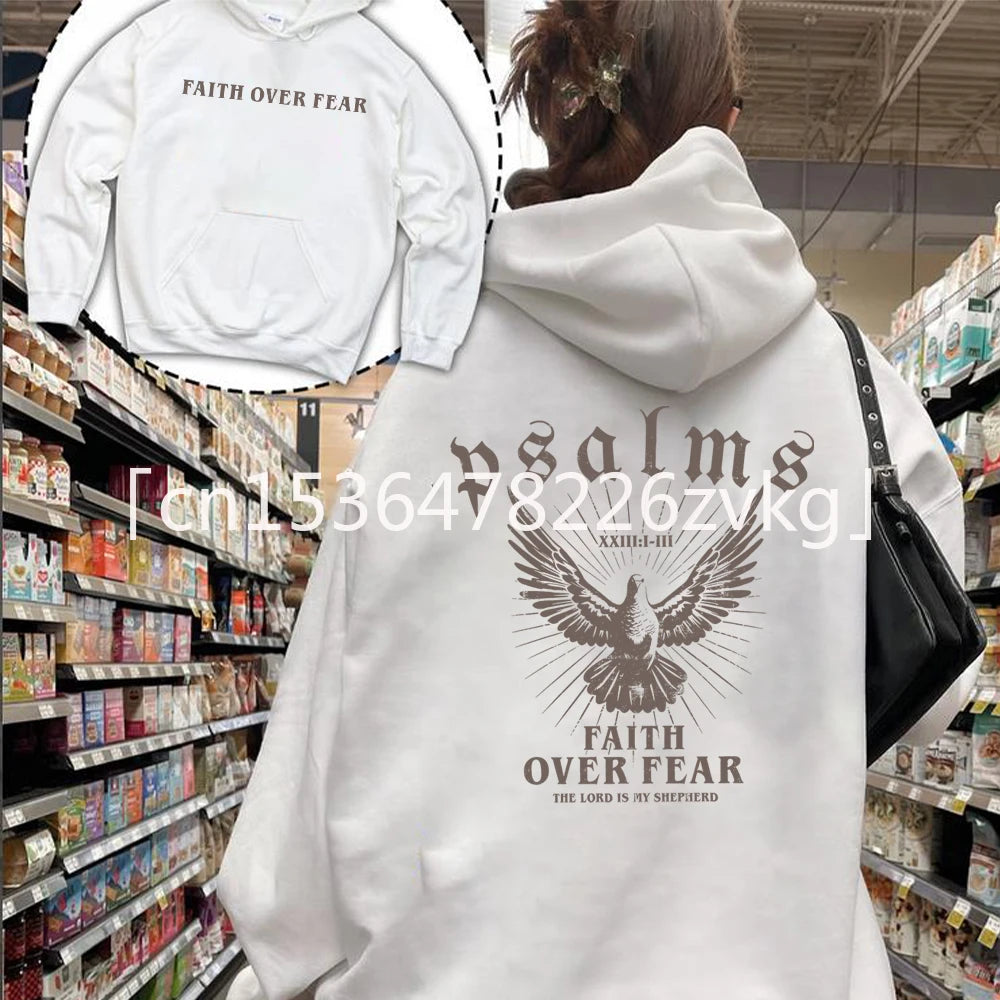 Faith Over Fear Hoodie Bible Verse Shirt Christian Clothes Christian Merch Jesus Is King Motivational Sweater Religious Hoodies