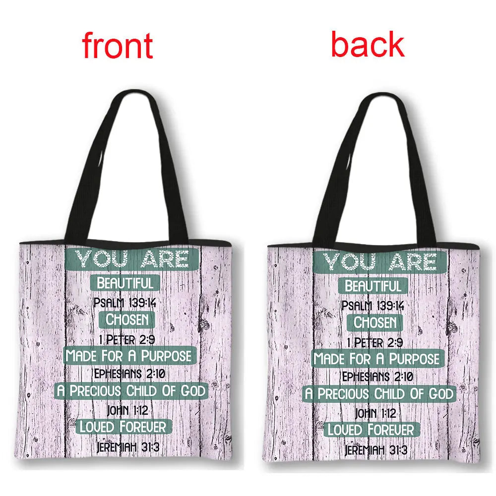 Christian Bible Verse Print Handbag God He Will Sustain You Lady Shopping Fashion Shoulder Bag Girl Travel Tote Bag Gift