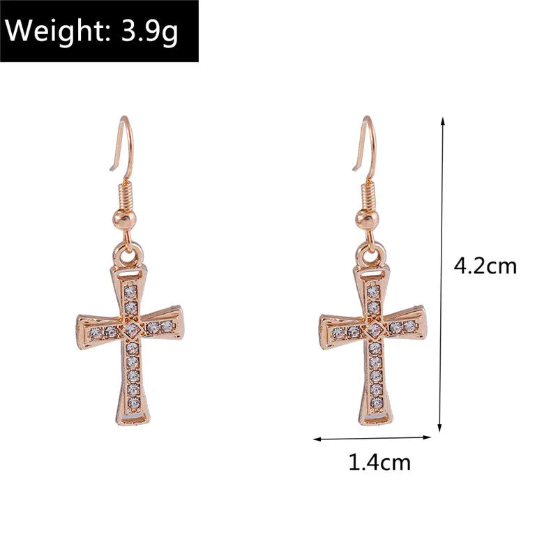 Fashion Zircon Crystal Cross Earrings for Women Men Gothic Punk Hip Hop Jesus Crucifix Dangle Earring Christian Party Jewelry