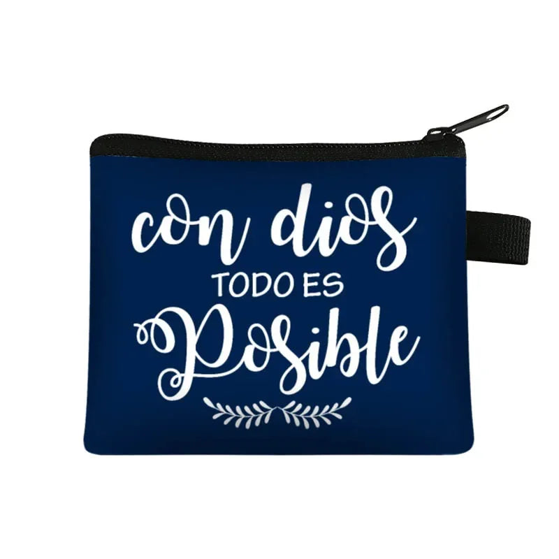 Christian Gift Bible Verse Wallet  Women Coin Purse Con Dios Todo Es Posible Money Bag Small Handbag Floral Purses