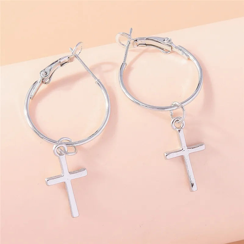 Fashion Zircon Crystal Cross Earrings for Women Men Gothic Punk Hip Hop Jesus Crucifix Dangle Earring Christian Party Jewelry