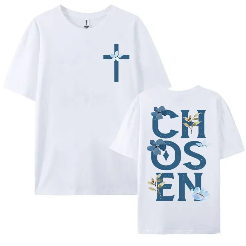 Chosen Floral Aesthetic Bible Verse T-shirts Women's Trendy Christian Clothing T Shirt Men's Fashion Retro Style Classic T-shirt