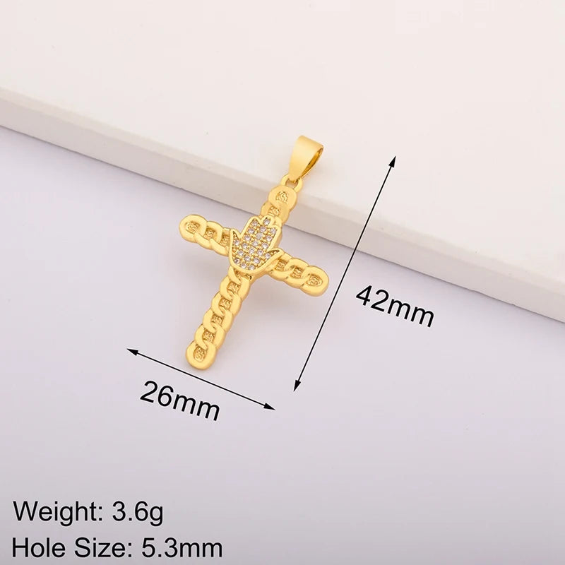 New Retro Christian Jesus Cross Pendant DIY Necklace For Women Copper Shiny Zircon Charms Jewelry Making Supplies Accessories
