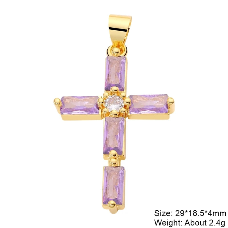 18K Real Gold Plated Enamel Cubic Zirconia Christian Cross Charms For DIY Religious Christmas Pendant Rosary Jewelry Making