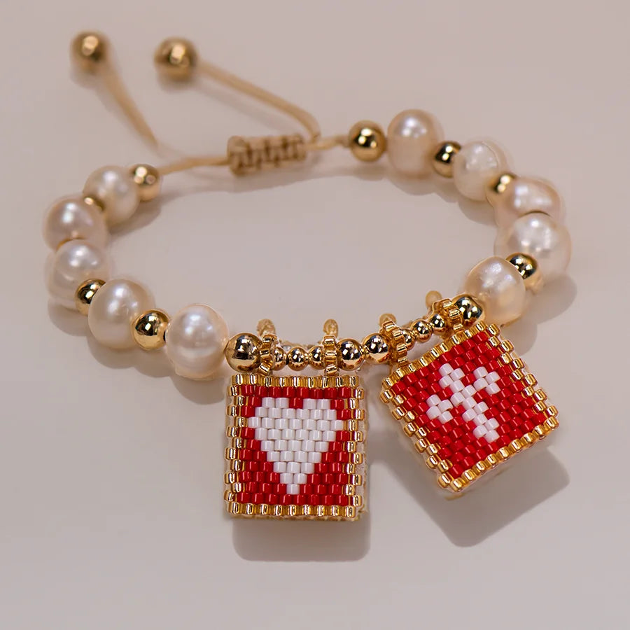 Woven Pearl Cross Heart Bracelet Beaded Miyuki Boho Christian Religious Charm Jewelry Womens 2025 um Fashion Love Blessing Gift