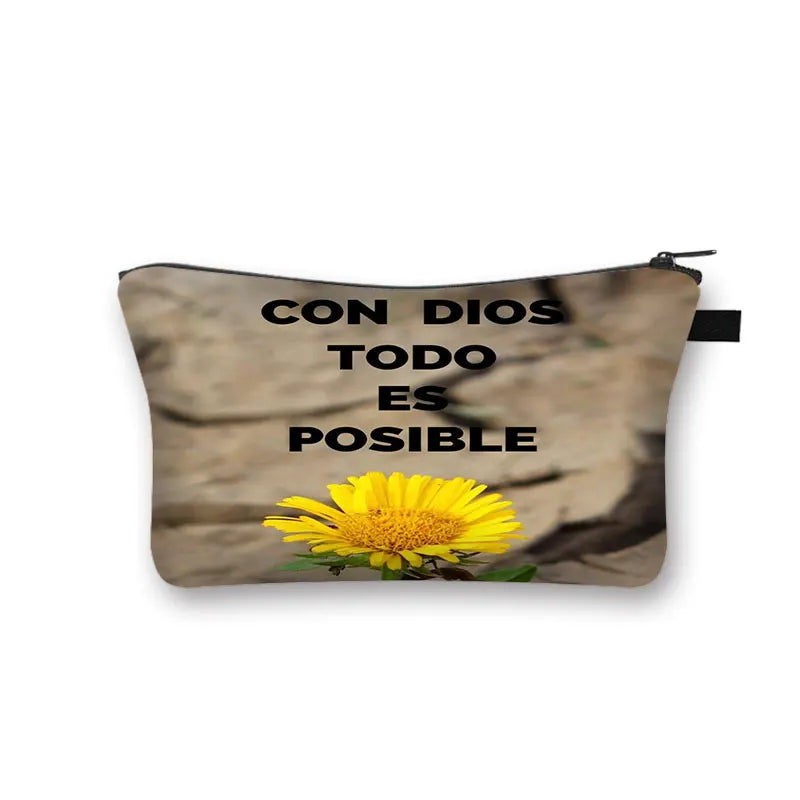 Christian Bible Verse in Spanish Cosmetic Case Con Dios Todo Es Posible Makeup Bag Dios Es Amor Beauty Bag Wash Bag Cosmetic Bag