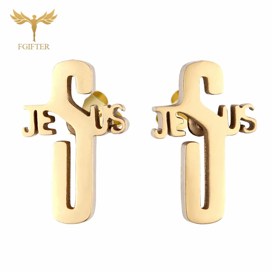 12 Pairs Pack Stainless Steel Earrings Set Cross Jesus Ear Studs Piercing Jewelry Wholesale Christian Catholicism Accessories