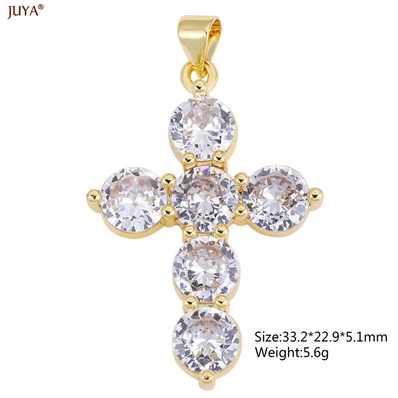 Luxury Natural Zircon Cross Talisman Charms 18k Gold Plated Pendants For Women Necklaces DIY Jewelry Making Accessories