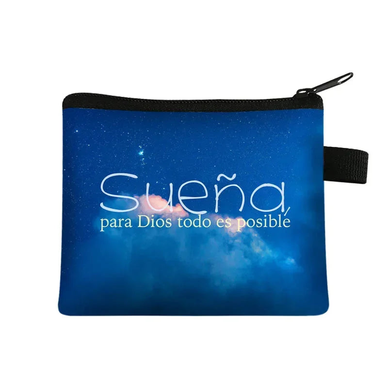Christian Gift Bible Verse Wallet  Women Coin Purse Con Dios Todo Es Posible Money Bag Small Handbag Floral Purses