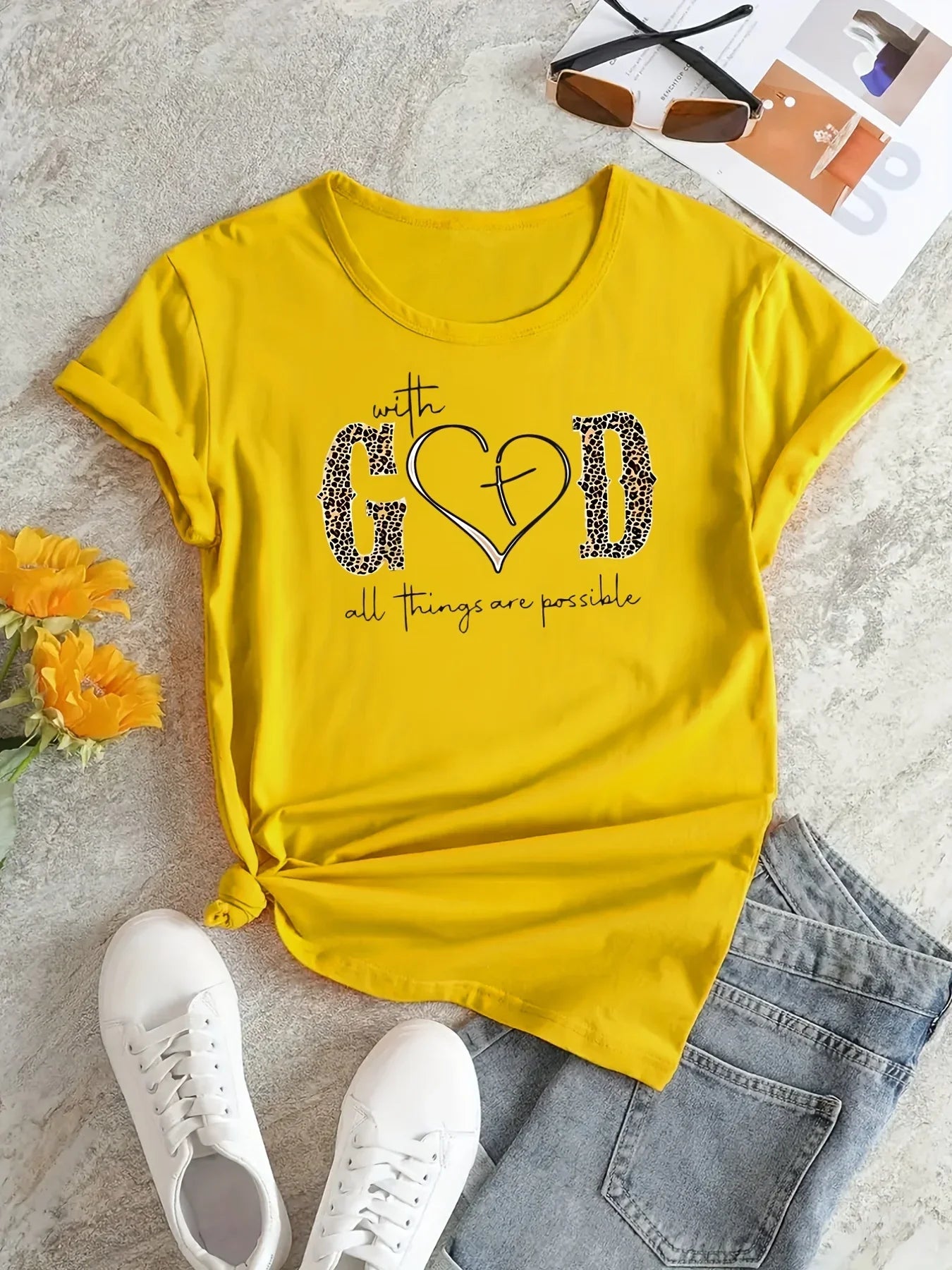 With God Print Women T Shirt Women's Clothing Female TopsTees Summer Short Sleeve Crew Neck Casual Top  Fashion Female Tops