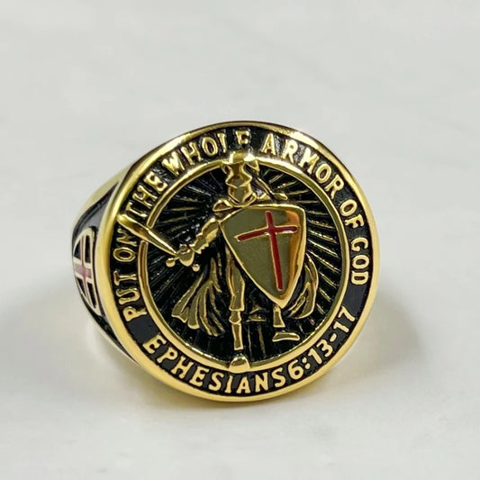 Christian Cross Pattern Men's gold color Templar Knight Crusader Knight Ring Accessories Party stainless steel Jewelry Gift