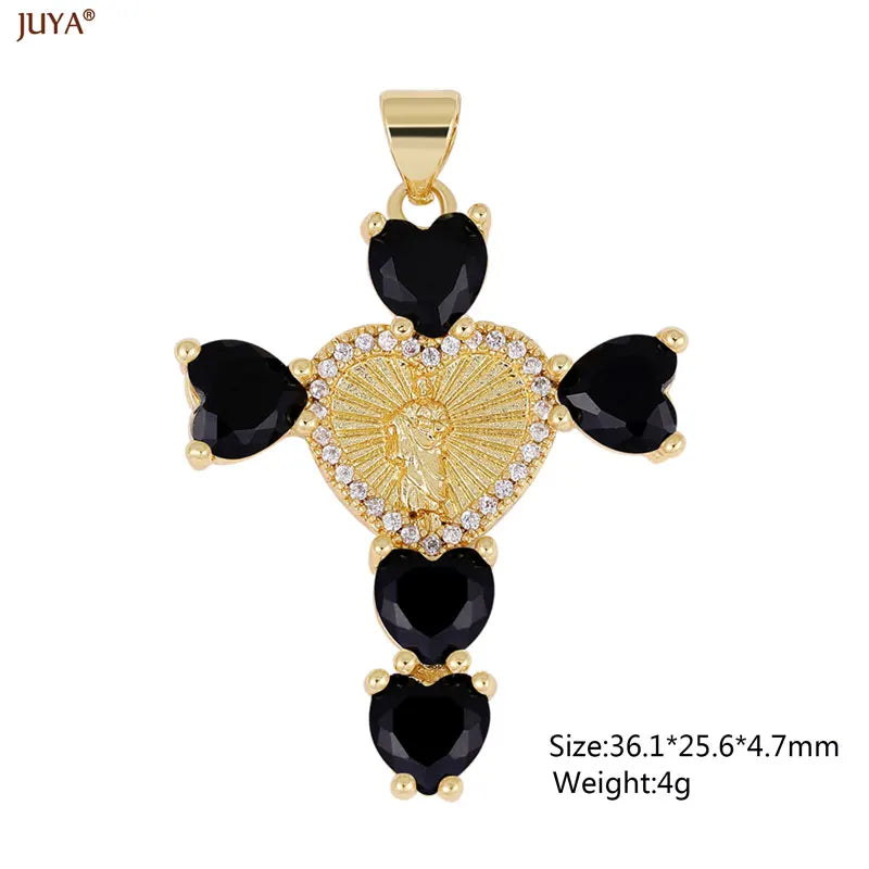 Luxury Natural Zircon Cross Talisman Charms 18k Gold Plated Pendants For Women Necklaces DIY Jewelry Making Accessories