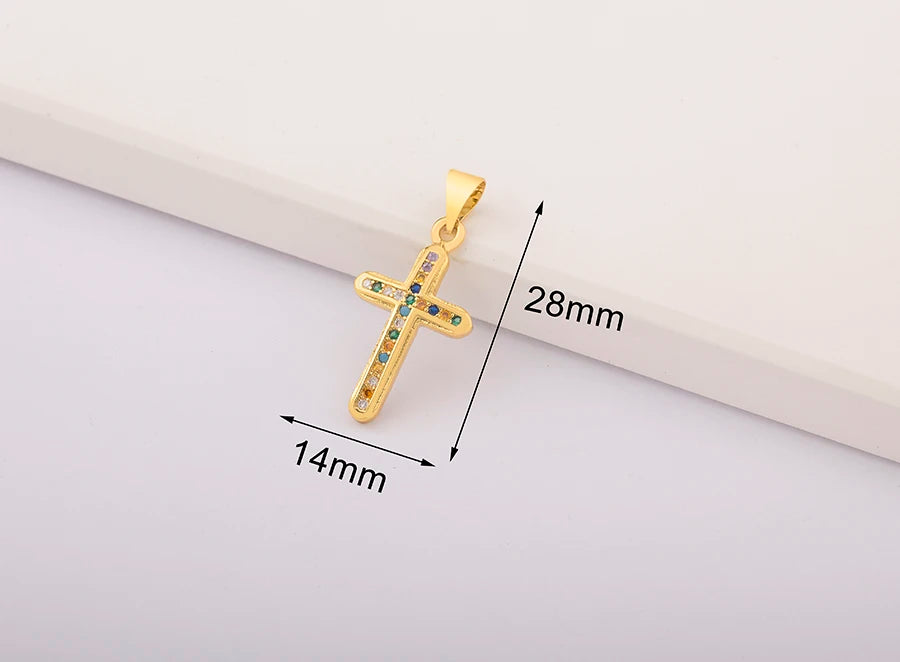 New Retro Christian Jesus Cross Pendant DIY Necklace For Women Copper Shiny Zircon Charms Jewelry Making Supplies Accessories