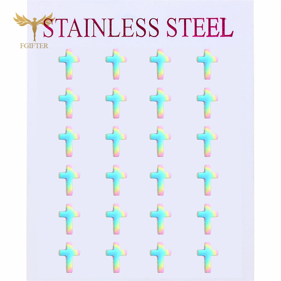 12 Pairs Pack Stainless Steel Earrings Set Cross Jesus Ear Studs Piercing Jewelry Wholesale Christian Catholicism Accessories