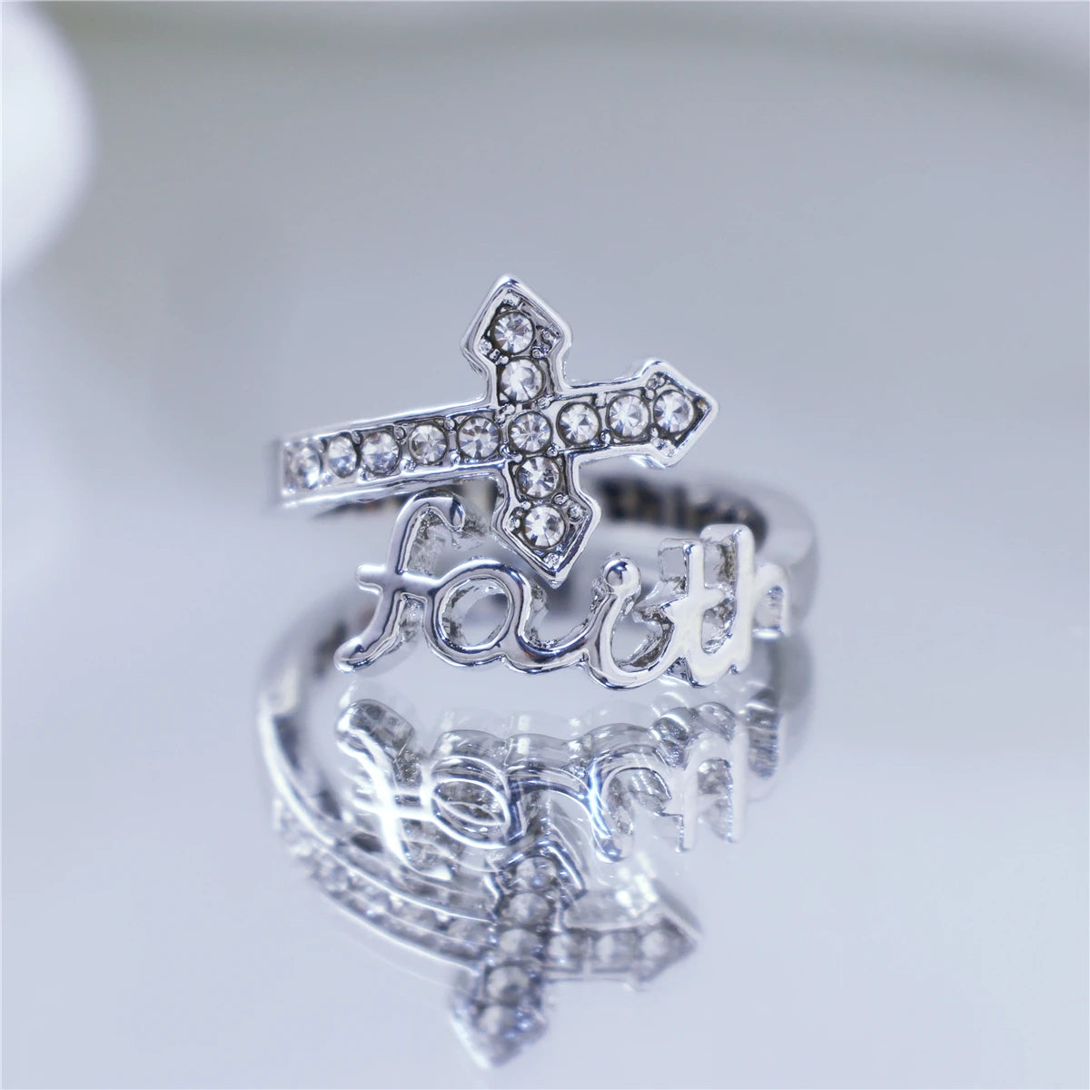 1Pc Exquisite Faith Cross Open Ring Fashion Christian Jewelry Daily Accessories Women's Prayer Blessing Perfect Gift