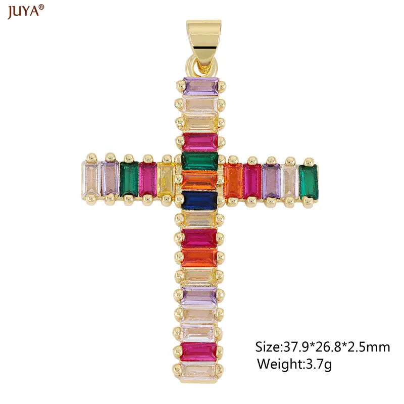 Luxury Natural Zircon Cross Talisman Charms 18k Gold Plated Pendants For Women Necklaces DIY Jewelry Making Accessories