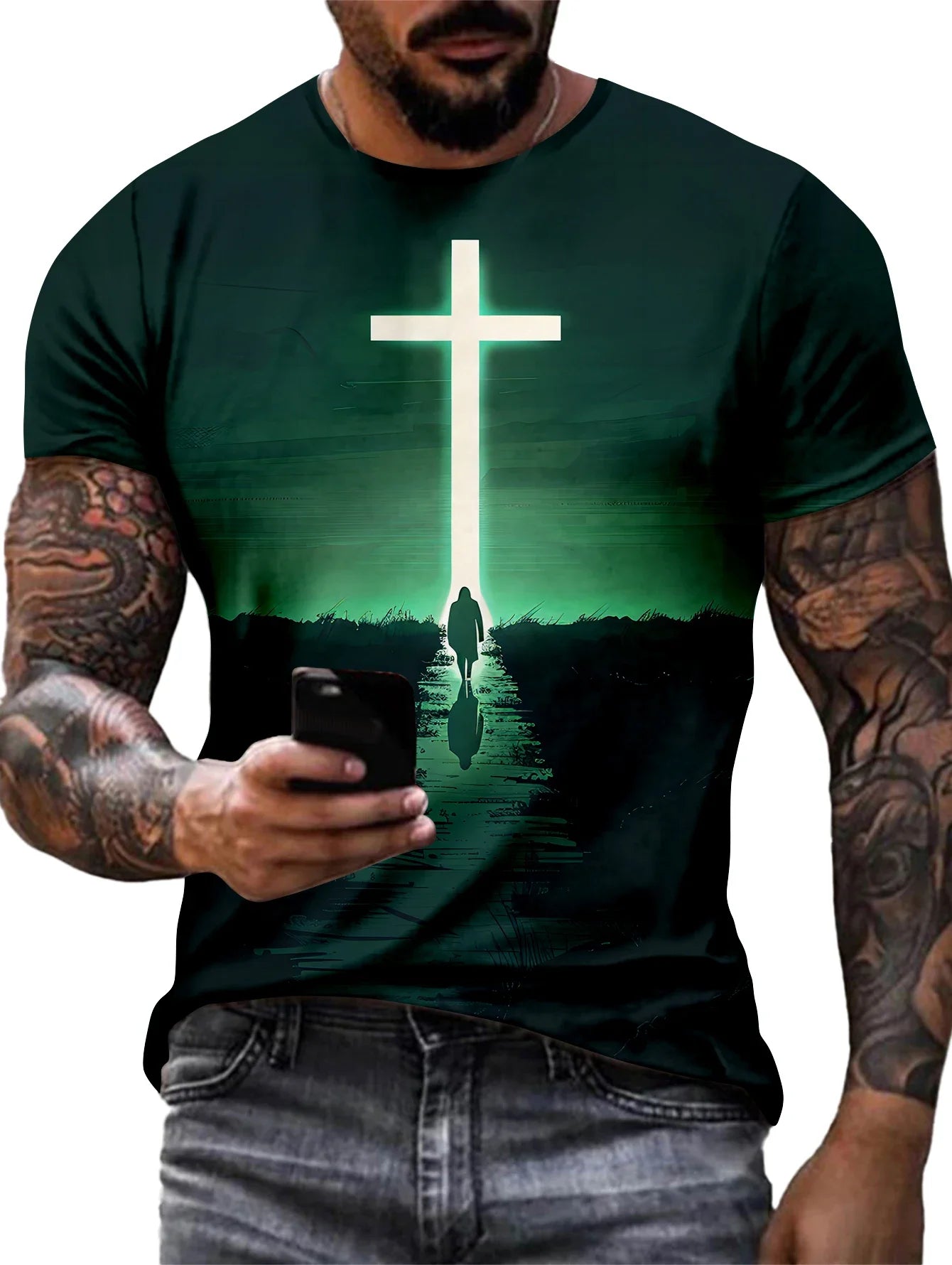 Men's Vintage Tshirt 3d Christian Jesus Printed T-shirt Harajuku Streetwear Men Clothing Oversized Blouse Tee Prayer Tops