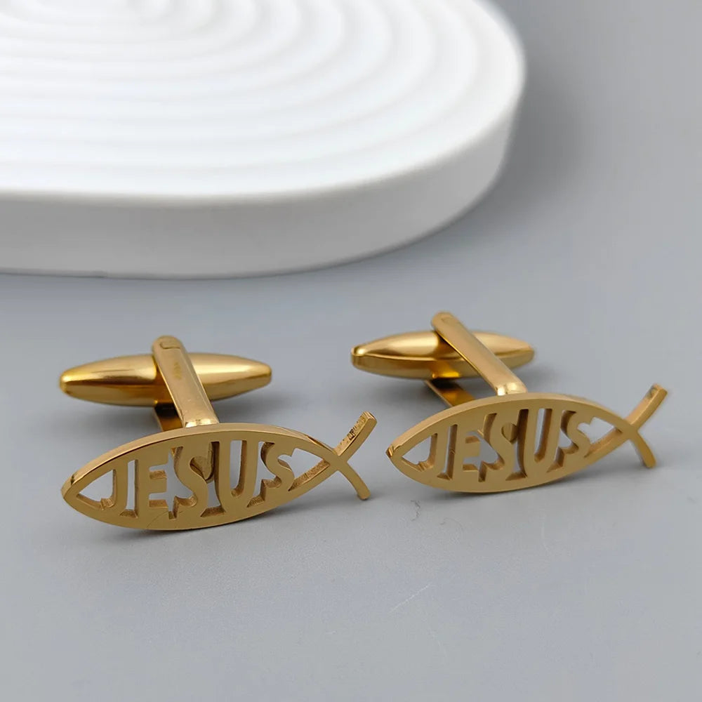 Stainless Steel Jesus Letter Fish Brooch Men's Shirt Suit Badge Pins Fashion Jewelry Accessories Religious Christian Gift