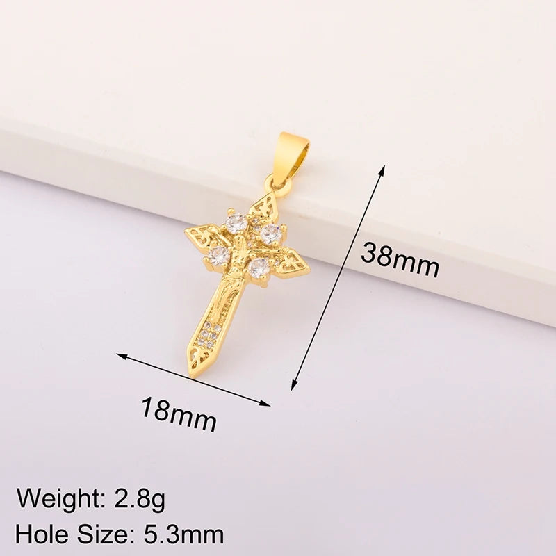 New Retro Christian Jesus Cross Pendant DIY Necklace For Women Copper Shiny Zircon Charms Jewelry Making Supplies Accessories