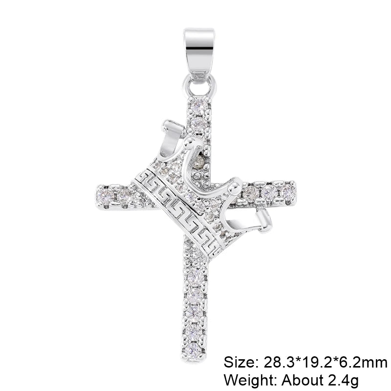 18K Real Gold Plated Enamel Cubic Zirconia Christian Cross Charms For DIY Religious Christmas Pendant Rosary Jewelry Making