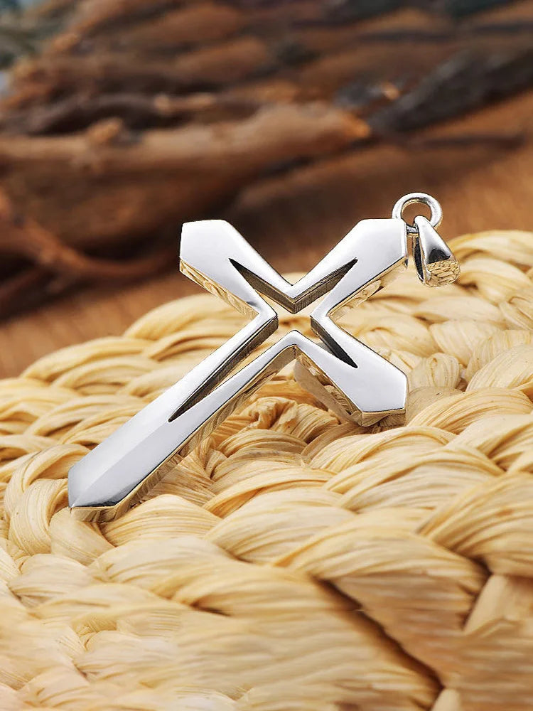 Fashion Design Simple Hollow Cross Pendant Men\'s Hip Hop Stainless Steel Necklace Religious Christian Amulet Jewelry