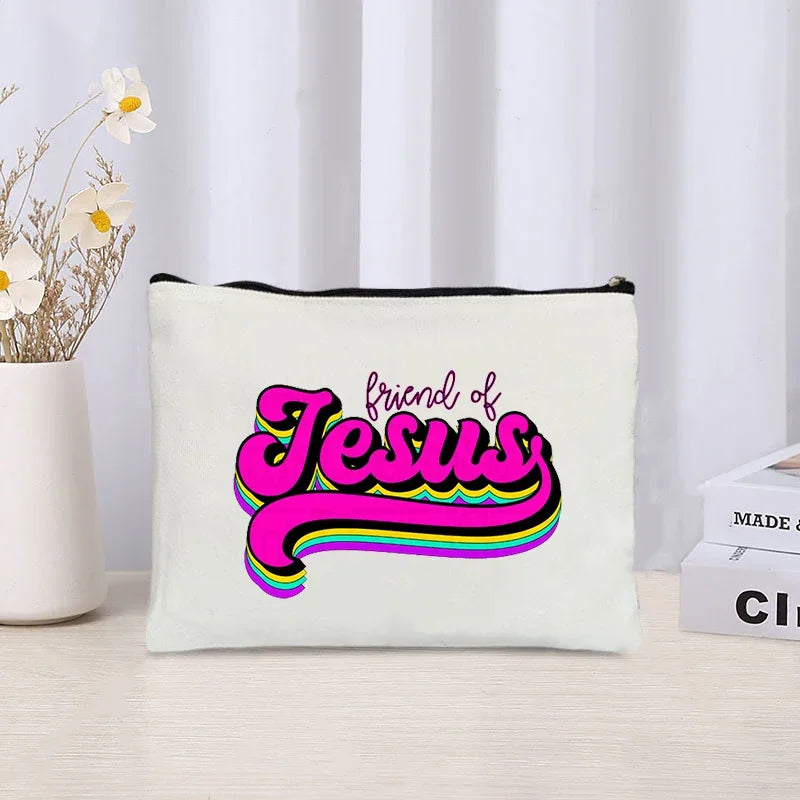 Love Jesus Pattern Zipper Makeup Bag Christianity Catholicism Cosmetic Cases Faith in Jesus Christ Travel Lipstick Pouch Gifts