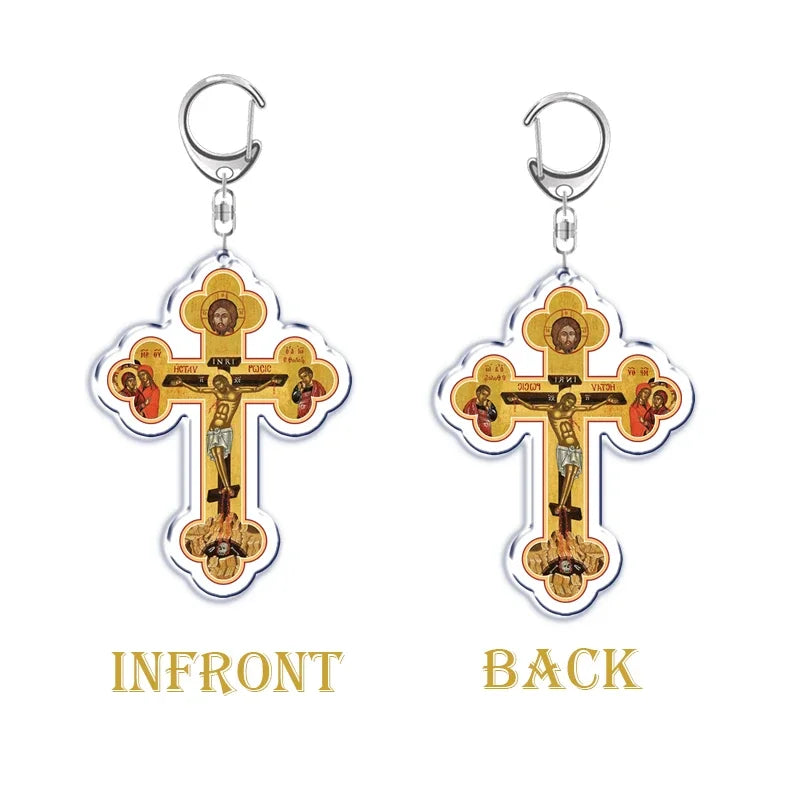 Orthodox Jesus Icon Keychain Christian God Cross Double Sided Keyring Chain Key Ring Chains for Bag Pendant Aaccessories Gift