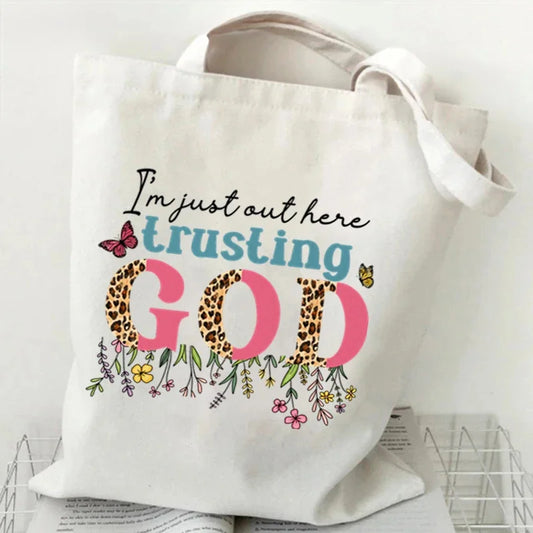 "God Is Good"print Women Canvas Tote Bag Christianity Religious Belief Fashion Shopping Bag Vintage Floral Shoulder Handbags