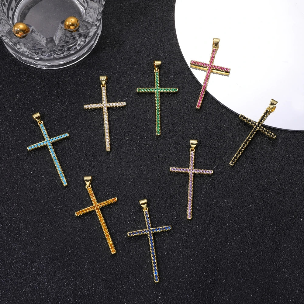 18K Real Gold Plated Enamel Cubic Zirconia Christian Cross Charms For DIY Religious Christmas Pendant Rosary Jewelry Making