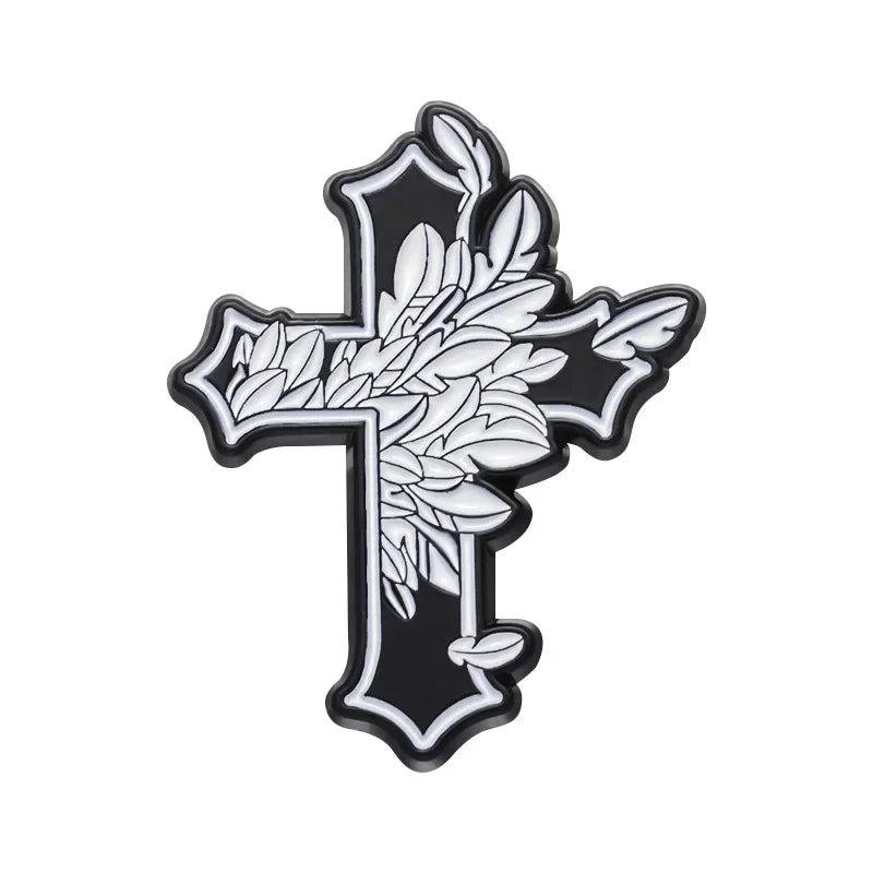 Christian Cross Enamel Pins Jesus Crown Of Thorns Brooches Backpack Clothes Shirt Lapel Badges Punk Gothic Bags Pin Accessories
