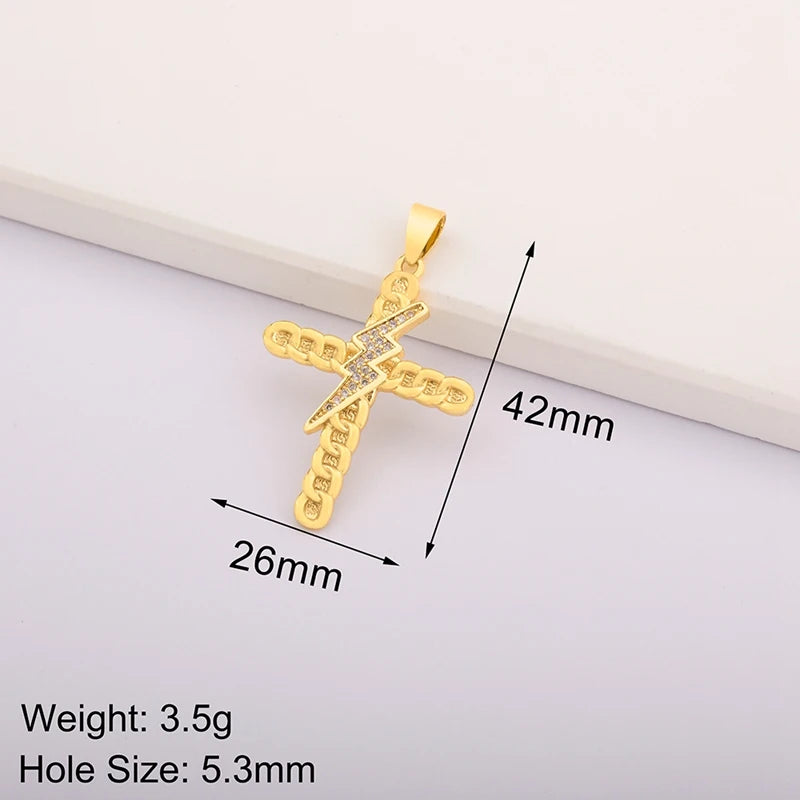 New Retro Christian Jesus Cross Pendant DIY Necklace For Women Copper Shiny Zircon Charms Jewelry Making Supplies Accessories