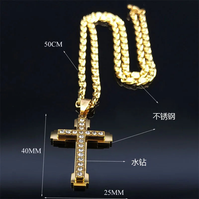 Cross Chain Necklace Pendant Stainless Steel Luxury Zircon Jewelry Neck Accessories Christian