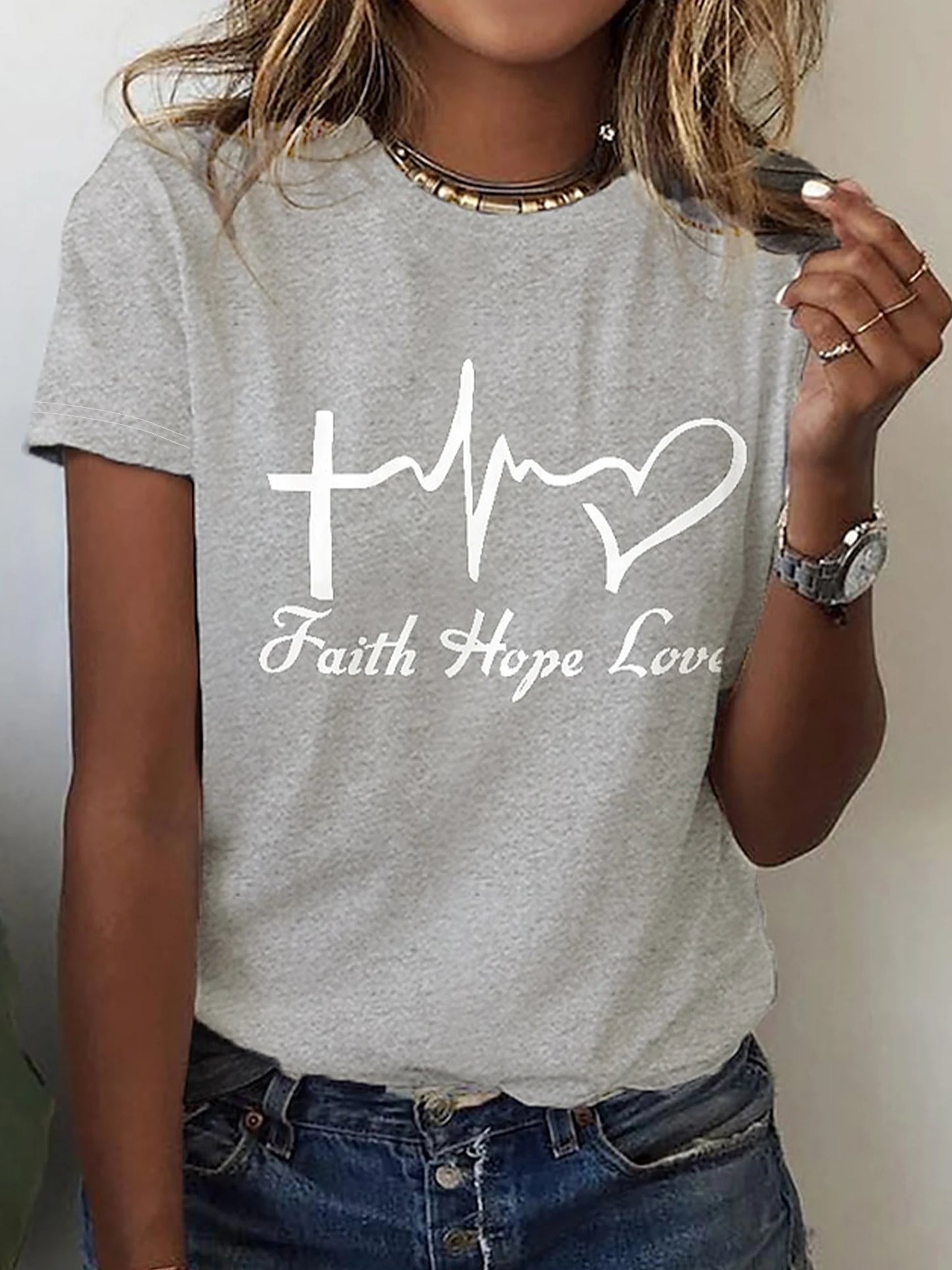 Letter Print T-shirt, Casual Crew Neck Short Sleeve Top for Spring & Summer, Women's Clothing