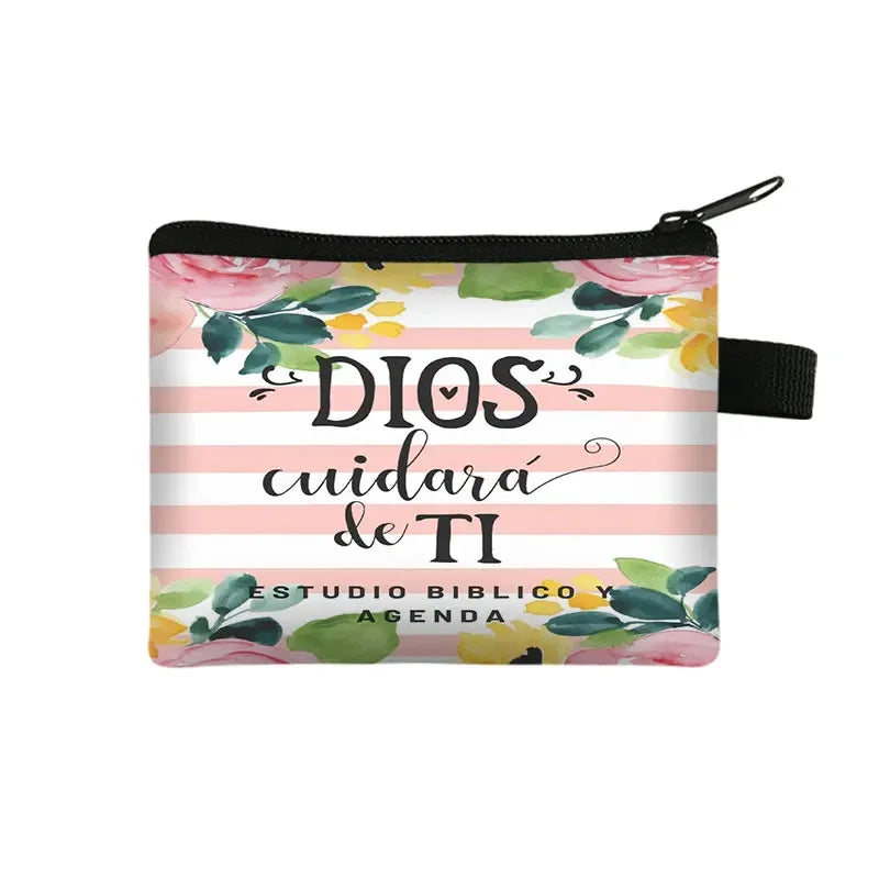 Bible Verse in Spanish Wallet Women Coin Purse Christian Gift Con Dios Todo Es Posible Money Bag Dios Es Amor Small Purses