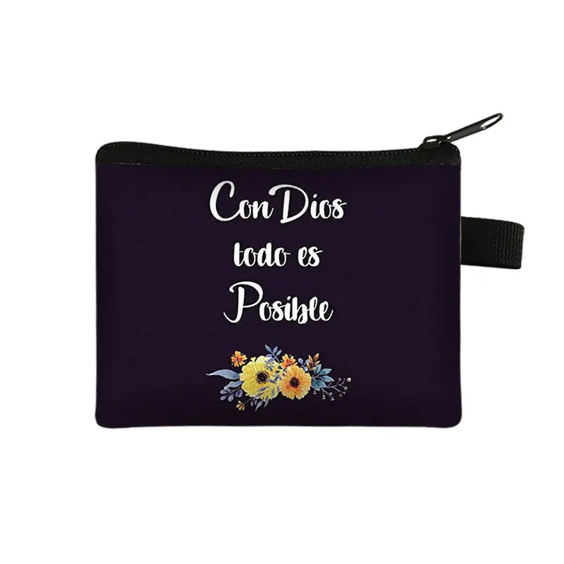 Bible Verse in Spanish Wallet Women Coin Purse Christian Gift Con Dios Todo Es Posible Money Bag Dios Es Amor Small Purses