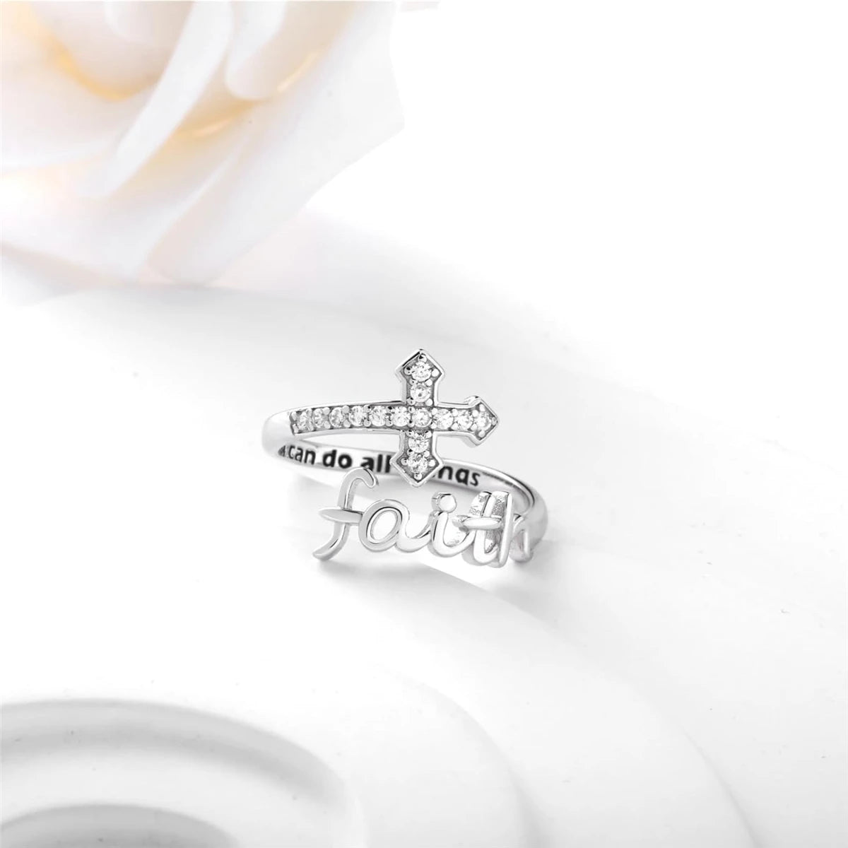 1Pc Exquisite Faith Cross Open Ring Fashion Christian Jewelry Daily Accessories Women's Prayer Blessing Perfect Gift