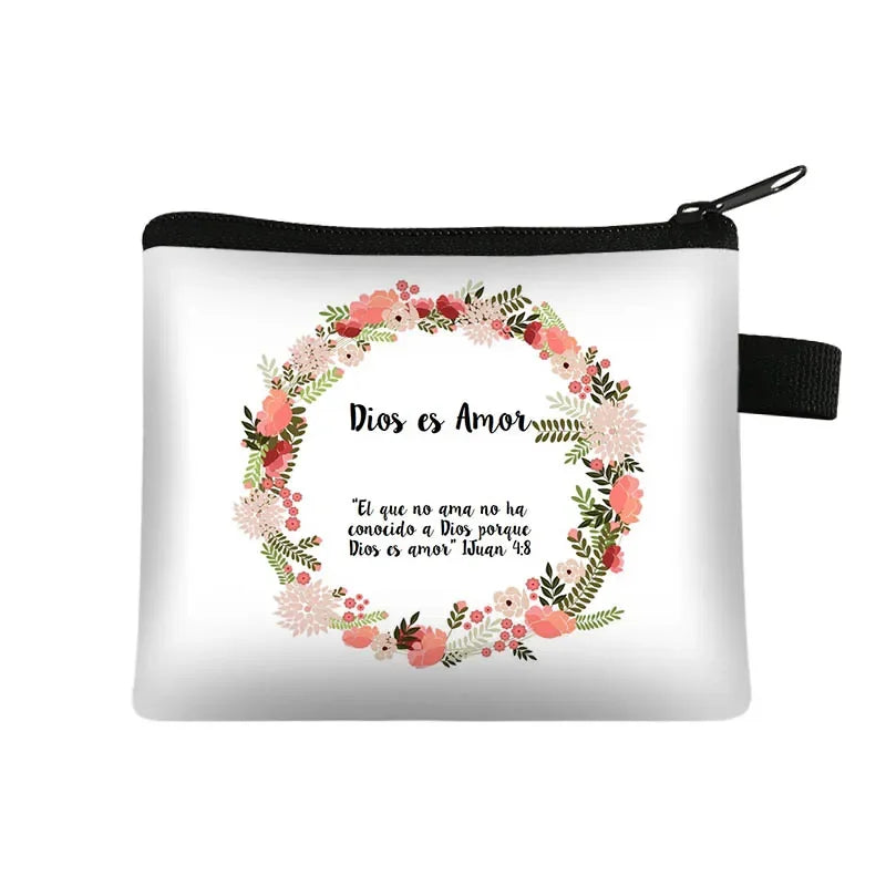 Christian Gift Bible Verse Wallet  Women Coin Purse Con Dios Todo Es Posible Money Bag Small Handbag Floral Purses