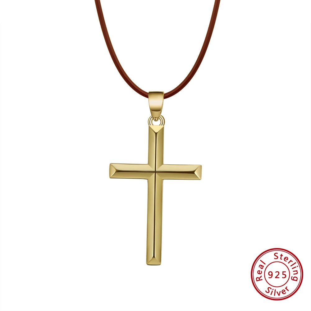 925 Sterling Silver Simple Cross Pendant for Women Men Pure Silver Fashion Christian Religious Jewelry Chain Gift SNMN01