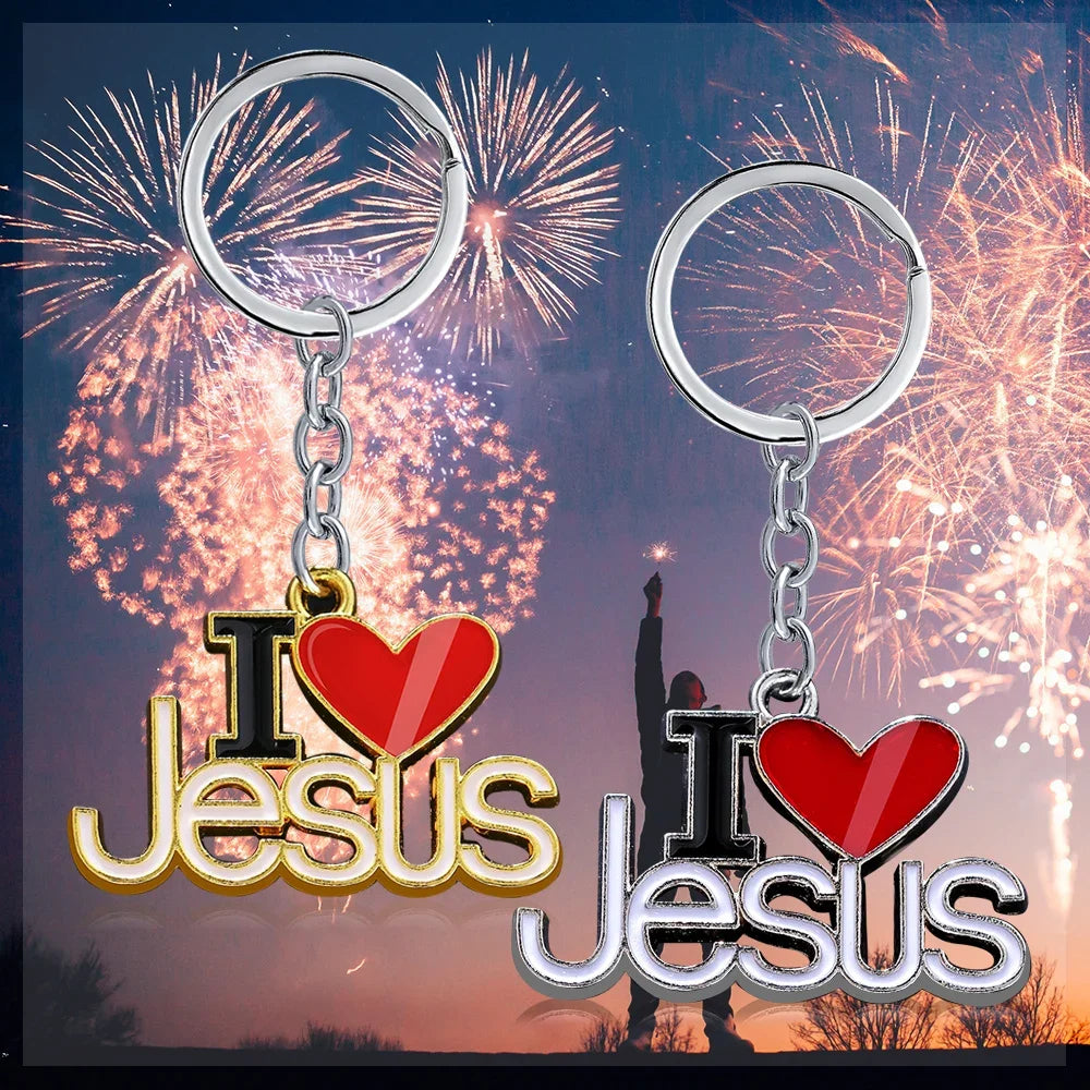 Creative "I Love Jesus "Letter Metal Keychain Charms Christian Religious Jesus Fish Sign Car Keyring Pendant Bag Ornaments